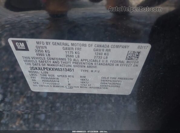 2GKALPEKXH6313451 2017 GMC TERRAIN Black Շարժիչի բաժամունքի տեսք