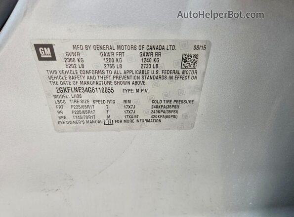 2GKFLNE34G6110055 2016 GMC TERRAIN Silver Widok wnętrza 360 stopni
