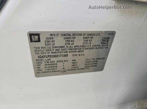 2GKFLPE33G6171389 2016 GMC TERRAIN Белый Панорамный вид салона 360°