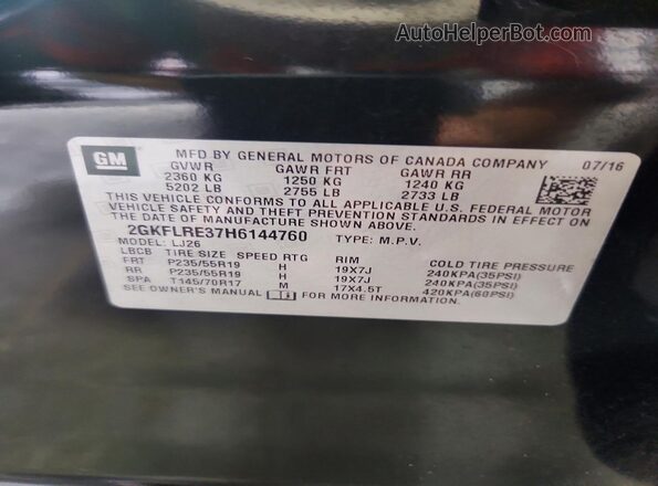 2GKFLRE37H6144760 2017 GMC TERRAIN Black ძრავის განყოფილების ხედი
