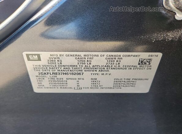 2GKFLRE37H6182067 2017 GMC TERRAIN Charcoal VIN sticker view