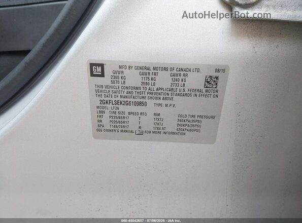 2GKFLSEK2G6109850 2016 GMC TERRAIN Silver Vista del compartimento del motor