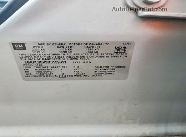 2GKFLSEK3G6159611 2016 GMC TERRAIN Silver ძრავის განყოფილების ხედი