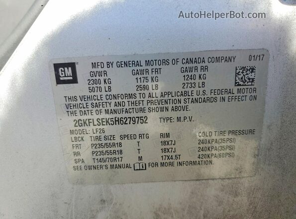 2GKFLSEK5H6279752 2017 GMC TERRAIN Silver Вид наклейки з VIN-кодом