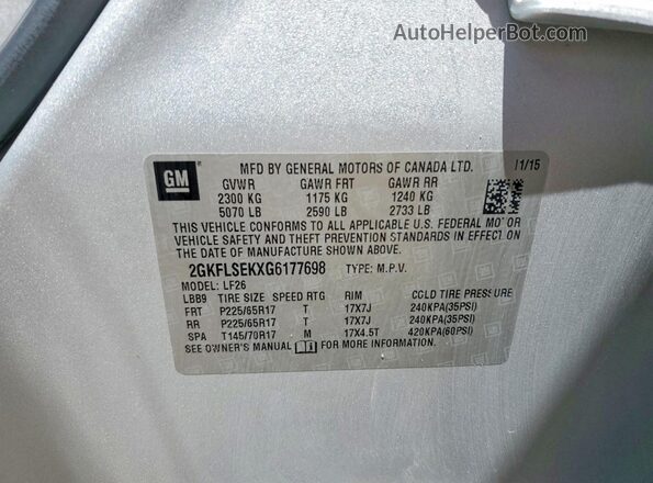 2GKFLSEKXG6177698 2016 GMC TERRAIN Silver Vista de la etiqueta del VIN