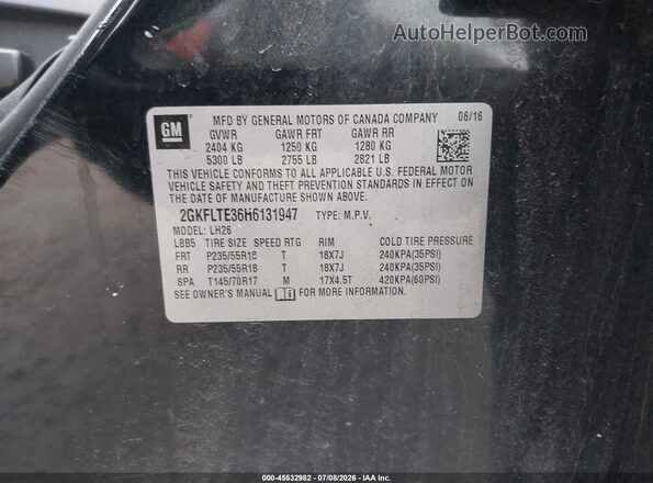 2GKFLTE36H6131947 2017 GMC TERRAIN Black Vista del compartimento del motor