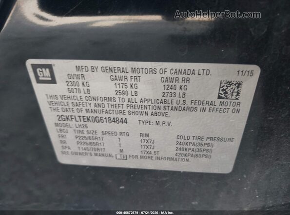 2GKFLTEK0G6184844 2016 GMC TERRAIN Black Շարժիչի բաժամունքի տեսք