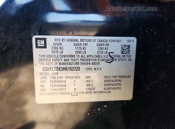 2GKFLTEK3H6163729 2017 GMC TERRAIN Black ძრავის განყოფილების ხედი
