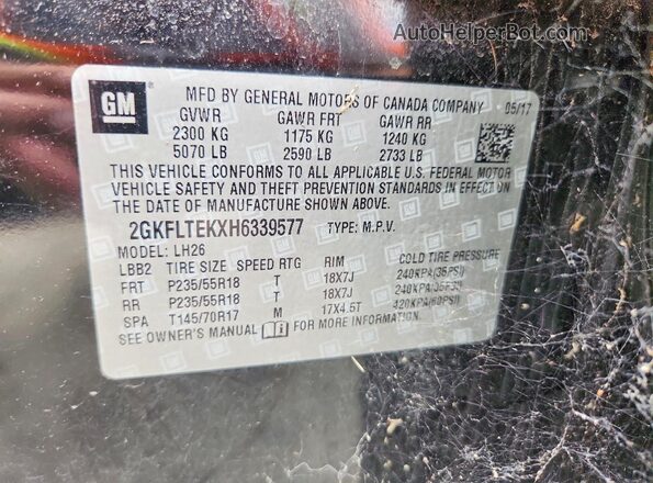 2GKFLTEKXH6339577 2017 GMC TERRAIN Black Vista de la etiqueta del VIN