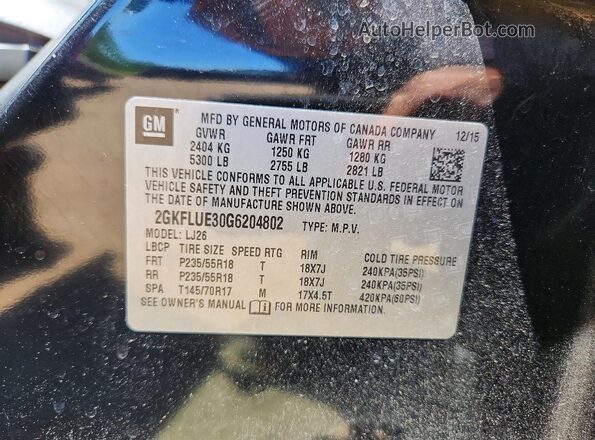 2GKFLUE30G6204802 2016 GMC TERRAIN Black ძრავის განყოფილების ხედი