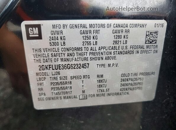 2GKFLUE36G6232457 2016 GMC TERRAIN Black Vista de la etiqueta del VIN