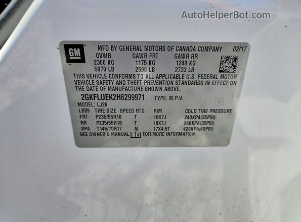 2GKFLUEK2H6299971 2017 GMC TERRAIN White Widok wnętrza 360 stopni