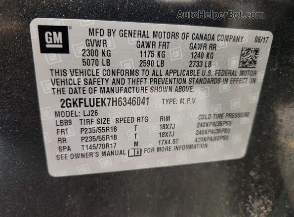 2GKFLUEK7H6346041 2017 GMC TERRAIN Charcoal VIN կոդի պիտակի տեսք
