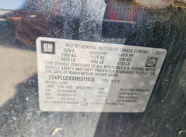 2GKFLUEKXH6311638 2017 GMC TERRAIN Black ძრავის განყოფილების ხედი