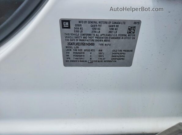 2GKFLVE37G6143499 2016 GMC TERRAIN White VIN sticker view
