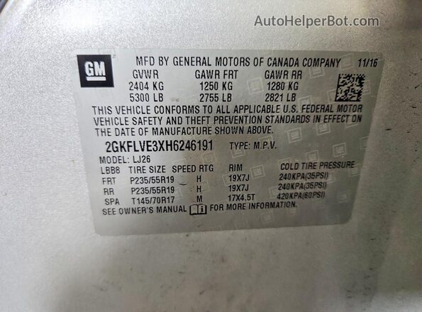 2GKFLVE3XH6246191 2017 GMC TERRAIN Silver Widok komory silnika