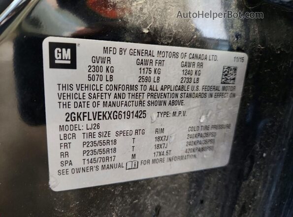 2GKFLVEKXG6191425 2016 GMC TERRAIN Black VIN sticker view