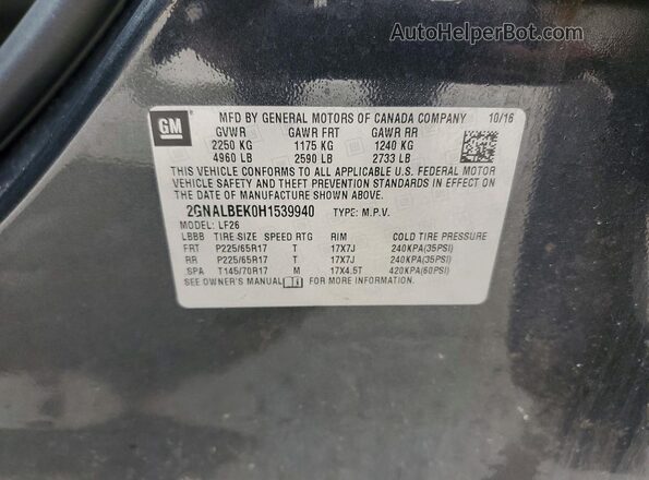 2GNALBEK0H1539940 2017 CHEVROLET EQUINOX Gray VIN sticker view