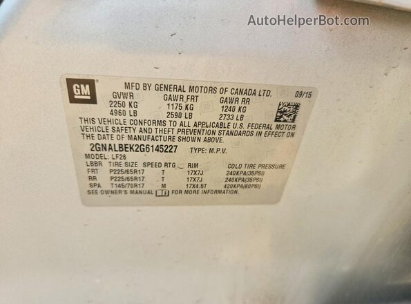 2GNALBEK2G6145227 2016 CHEVROLET EQUINOX Silver Engine compartment view