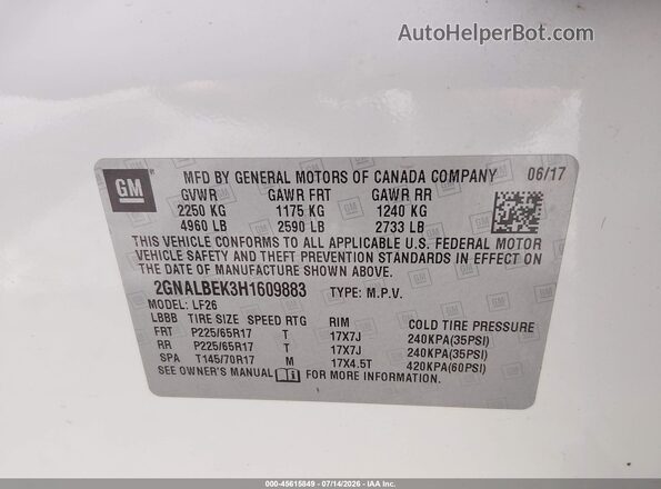 2GNALBEK3H1609883 2017 CHEVROLET EQUINOX Белый Вид подкапотного пространства