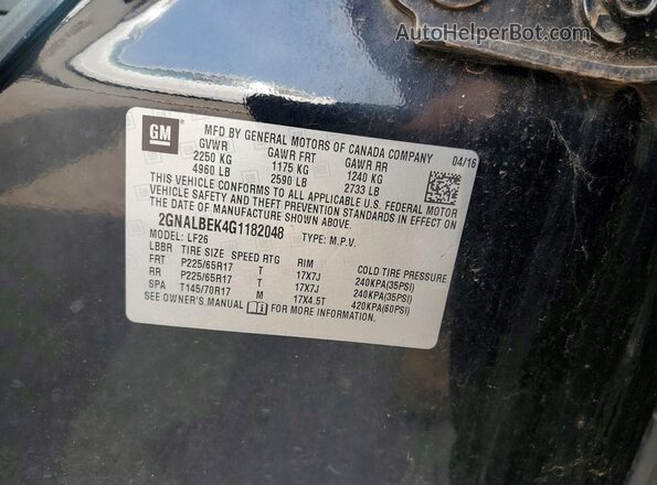 2GNALBEK4G1182048 2016 CHEVROLET EQUINOX Black Vista de la etiqueta del VIN