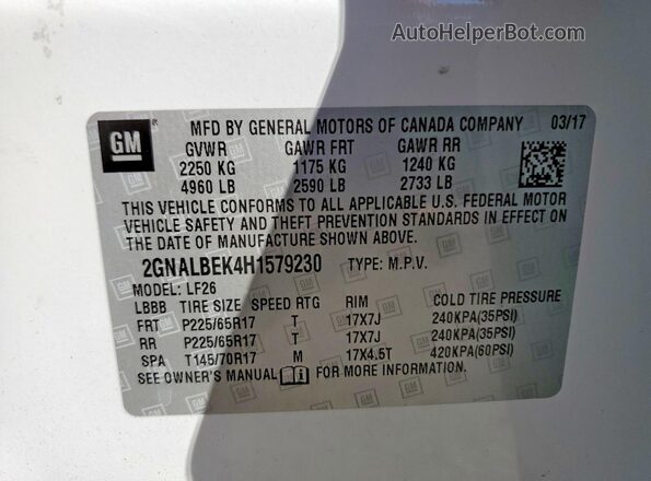 2GNALBEK4H1579230 2017 CHEVROLET EQUINOX White Widok wnętrza 360 stopni