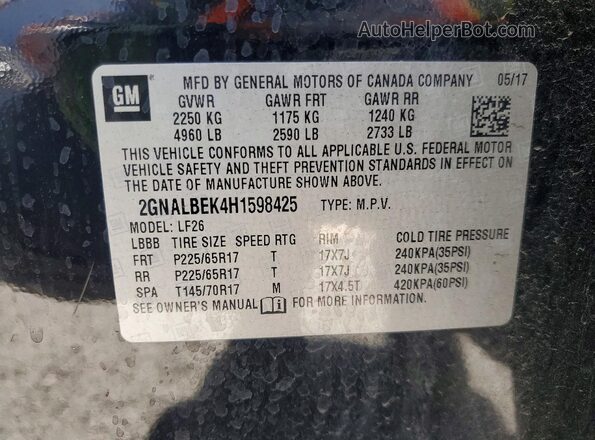 2GNALBEK4H1598425 2017 CHEVROLET EQUINOX Black Շարժիչի բաժամունքի տեսք