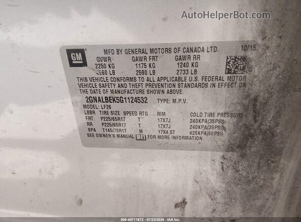 2GNALBEK5G1124532 2016 CHEVROLET EQUINOX Silver Вид підкапотного простору
