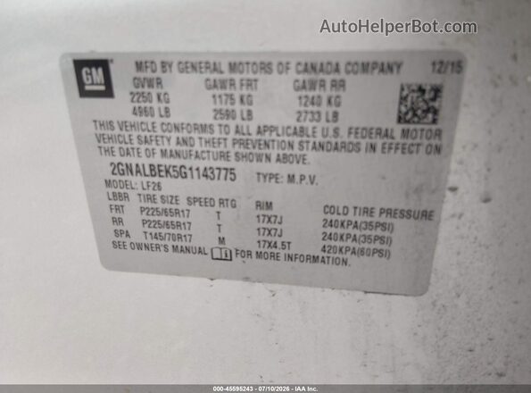 2GNALBEK5G1143775 2016 CHEVROLET EQUINOX Silver ძრავის განყოფილების ხედი