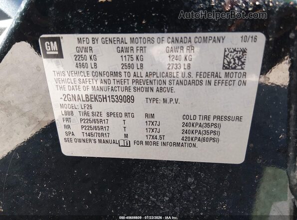 2GNALBEK5H1539089 2017 CHEVROLET EQUINOX Black Engine compartment view
