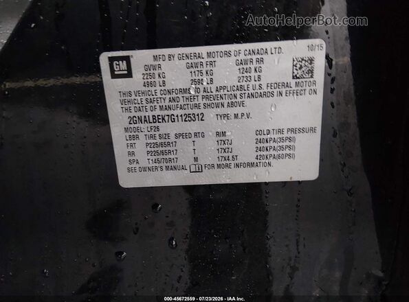 2GNALBEK7G1125312 2016 CHEVROLET EQUINOX Black Widok komory silnika