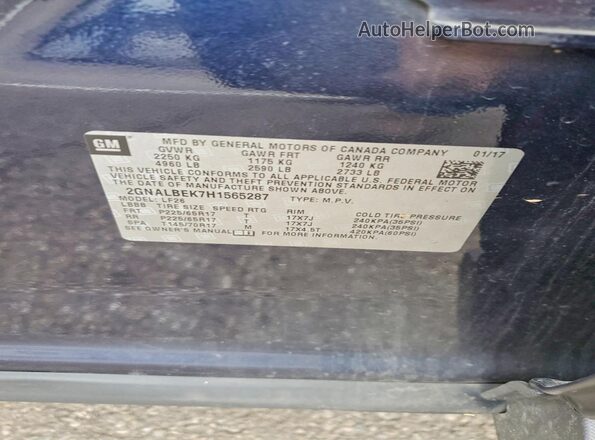2GNALBEK7H1565287 2017 CHEVROLET EQUINOX Синий Вид наклейки с VIN-кодом