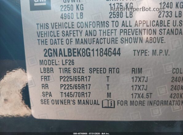 2GNALBEK8G1184644 2016 CHEVROLET EQUINOX Black ძრავის განყოფილების ხედი