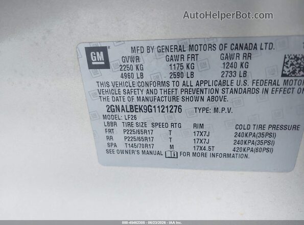 2GNALBEK9G1121276 2016 CHEVROLET EQUINOX Tan Շարժիչի բաժամունքի տեսք