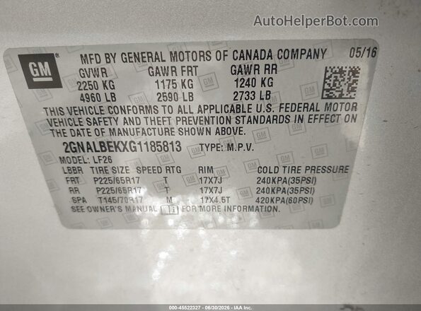 2GNALBEKXG1185813 2016 CHEVROLET EQUINOX Gray Engine compartment view
