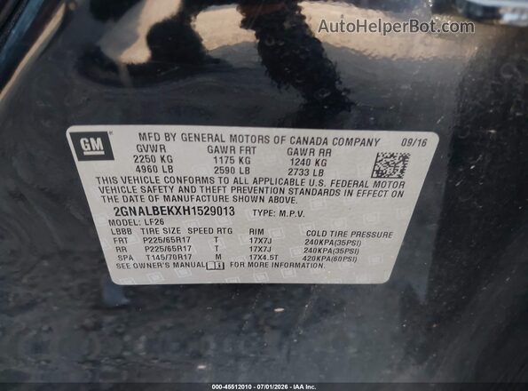2GNALBEKXH1529013 2017 CHEVROLET EQUINOX Black Շարժիչի բաժամունքի տեսք
