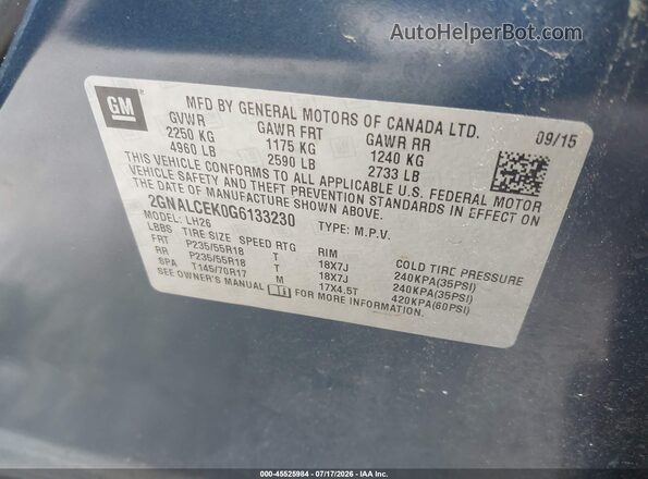 2GNALCEK0G6133230 2016 CHEVROLET EQUINOX Blue Engine compartment view