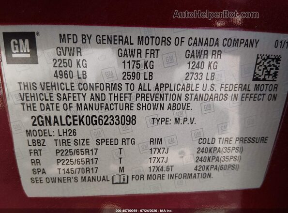 2GNALCEK0G6233098 2016 CHEVROLET EQUINOX Burgundy Вид підкапотного простору