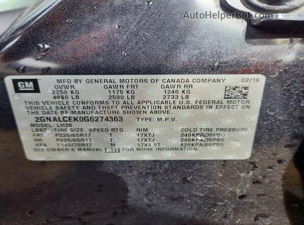 2GNALCEK0G6274363 2016 CHEVROLET EQUINOX Black Engine compartment view