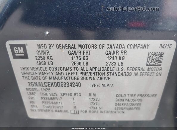 2GNALCEK0G6334240 2016 CHEVROLET EQUINOX Blue Engine compartment view