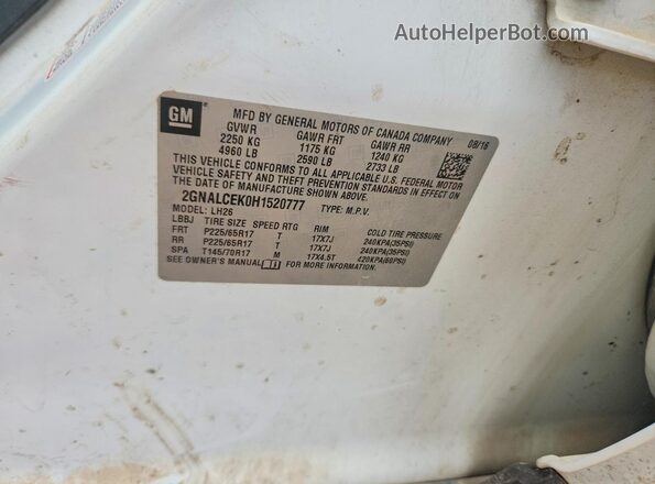 2GNALCEK0H1520777 2017 CHEVROLET EQUINOX White VIN sticker view