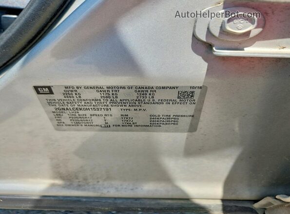 2GNALCEK0H1537191 2017 CHEVROLET EQUINOX Gray Вид наклейки з VIN-кодом