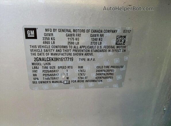 2GNALCEK0H1617719 2017 CHEVROLET EQUINOX Silver Vista interior de 360 grados