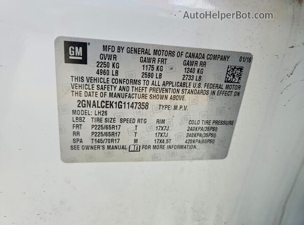 2GNALCEK1G1147358 2016 CHEVROLET EQUINOX White 360 interior view
