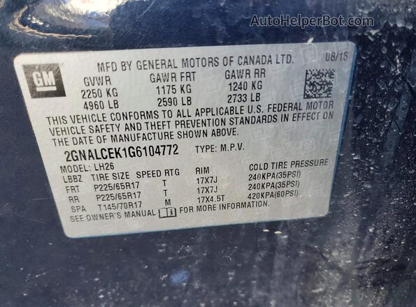 2GNALCEK1G6104772 2016 CHEVROLET EQUINOX Black Панорамний вид салону 360°
