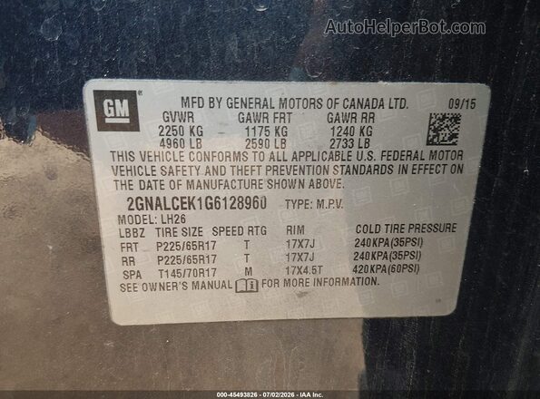2GNALCEK1G6128960 2016 CHEVROLET EQUINOX Dark Blue Вид підкапотного простору