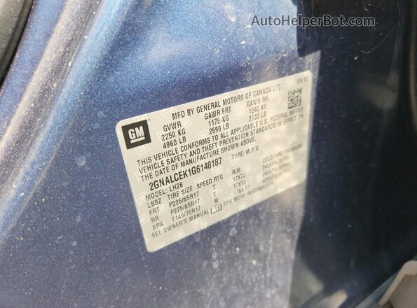 2GNALCEK1G6148187 2016 CHEVROLET EQUINOX Blue VIN sticker view