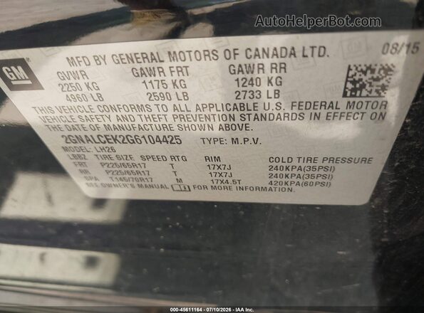2GNALCEK2G6104425 2016 CHEVROLET EQUINOX Black Engine compartment view