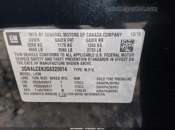 2GNALCEK2G6220014 2016 CHEVROLET EQUINOX Черный Вид подкапотного пространства