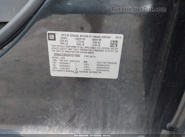 2GNALCEK2H1517847 2017 CHEVROLET EQUINOX Gray Widok komory silnika